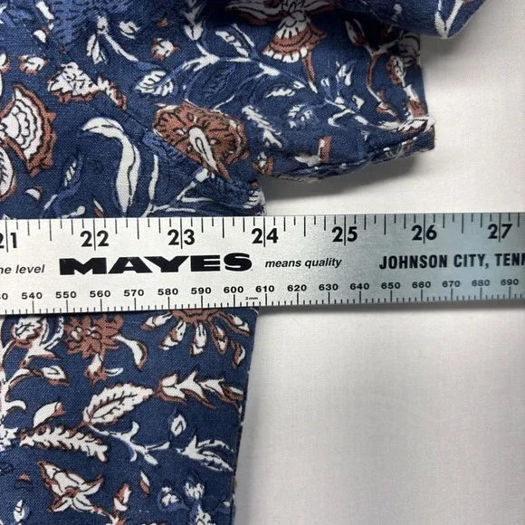 Abercrombie & Fitch Mens XL Blue Floral Linen Blend Short Sleeve Button Up Shirt - Picture 6 of 6